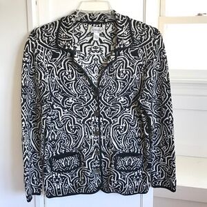CHICO’S Silk Cotton Cardigan Button Front Black and White Women’s Size Medium